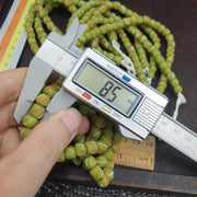 Colorful Lime Green Candy Stripe Strand, Venetian Inspired Skunk Trade Beads, Red White Diagonal Stripes, 8.5mm Glass