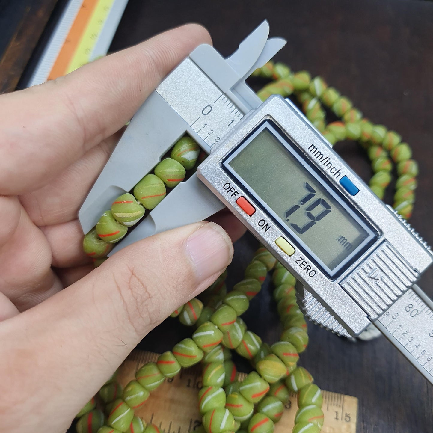 Colorful Lime Green Candy Stripe Beads, Venetian Style Trade Bead Strand, Striped Lampwork Beads for Designers, Ethnic Tribal Style Beads