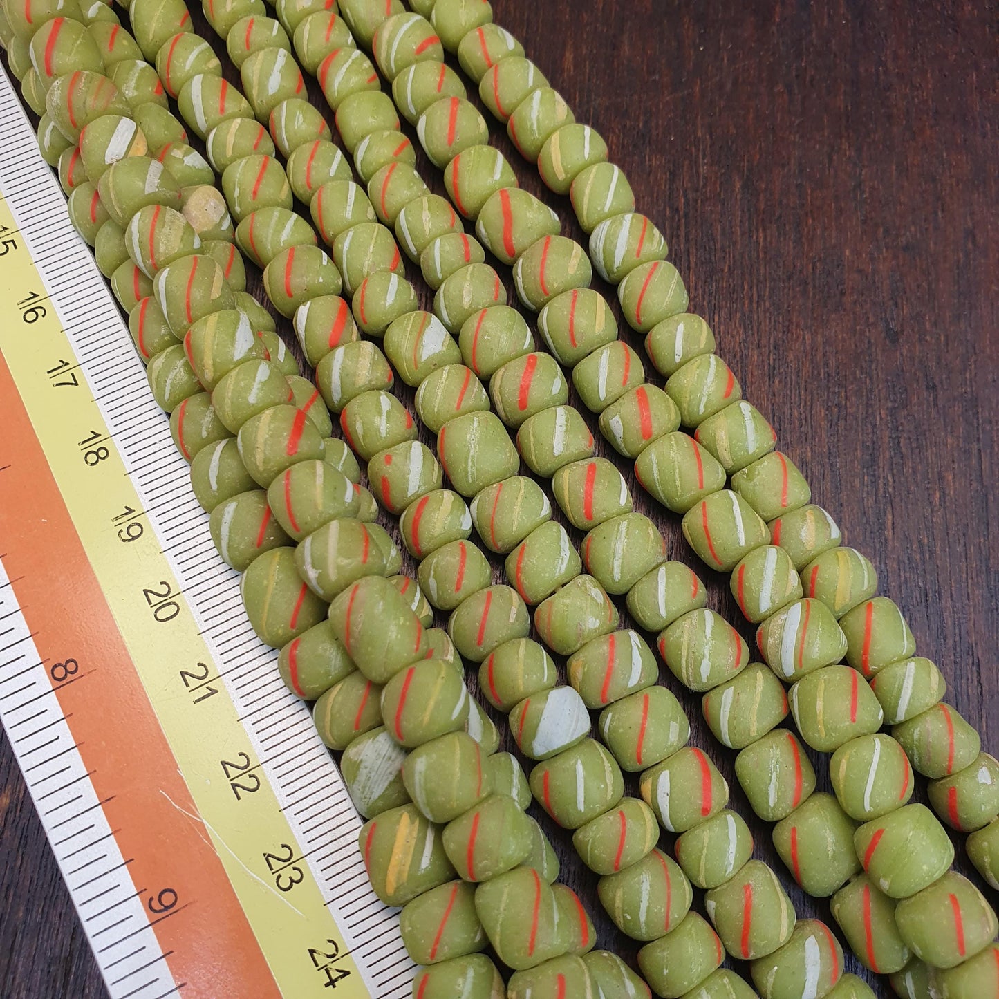 Colorful Lime Green Candy Stripe Beads, Venetian Style Trade Bead Strand, Striped Lampwork Beads for Designers, Ethnic Tribal Style Beads