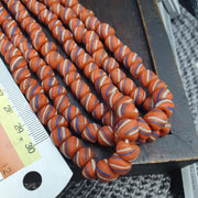 Striped Orange Glass, Venetian Inspired Skunk Bead Strand | Lampwork | 7.5-7.9mm, Matte Finish, Boho Chic