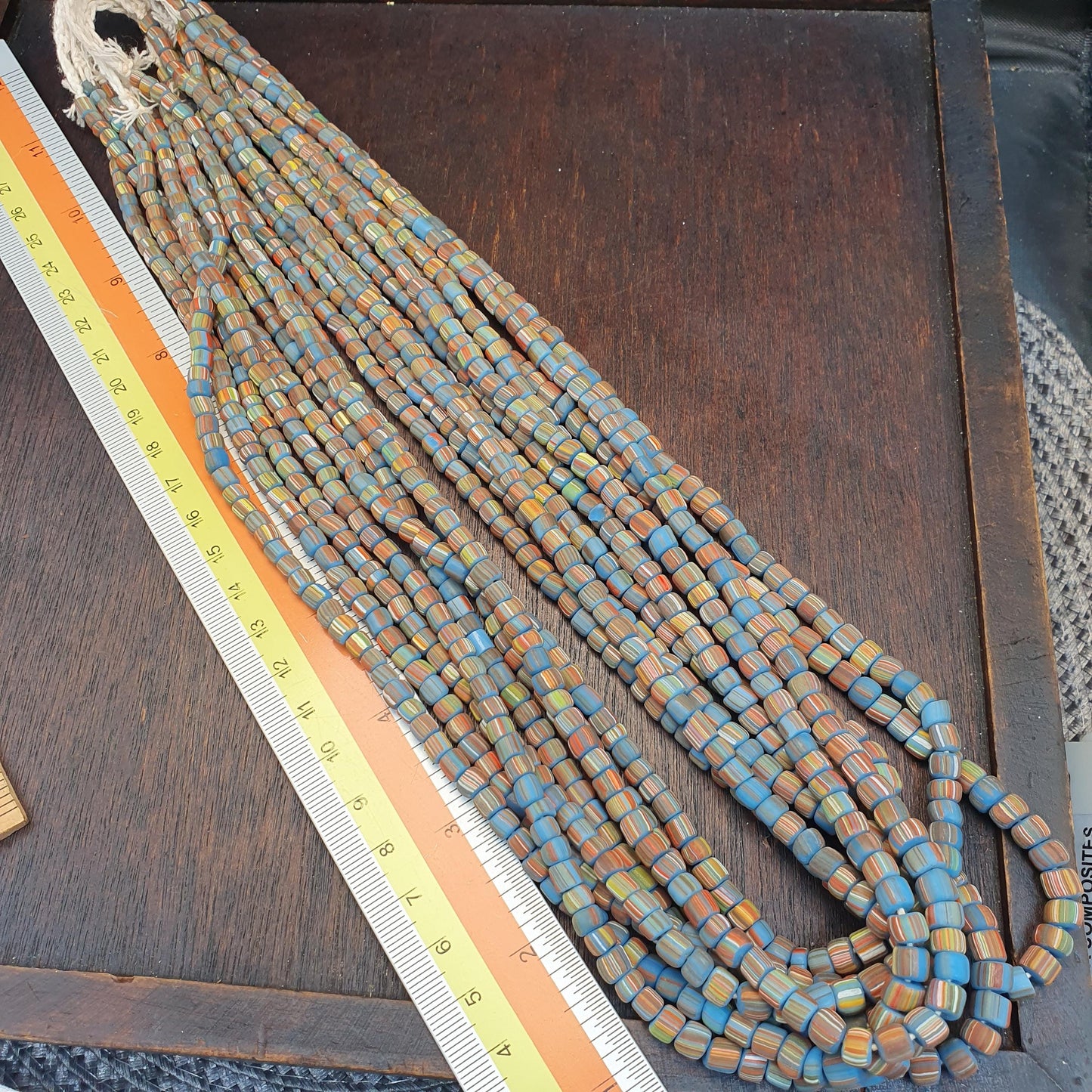 Turquoise Blue Striped Millefiori Style Beads - 5.6mm Small Venetian Glass - Antique Style African Trade Beads
