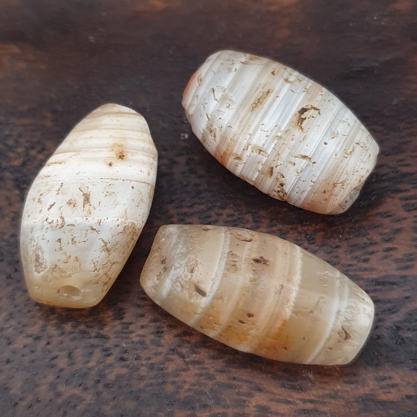 Ancient suliemani natural stripe pattern agate beads amulet lot 3 pcs