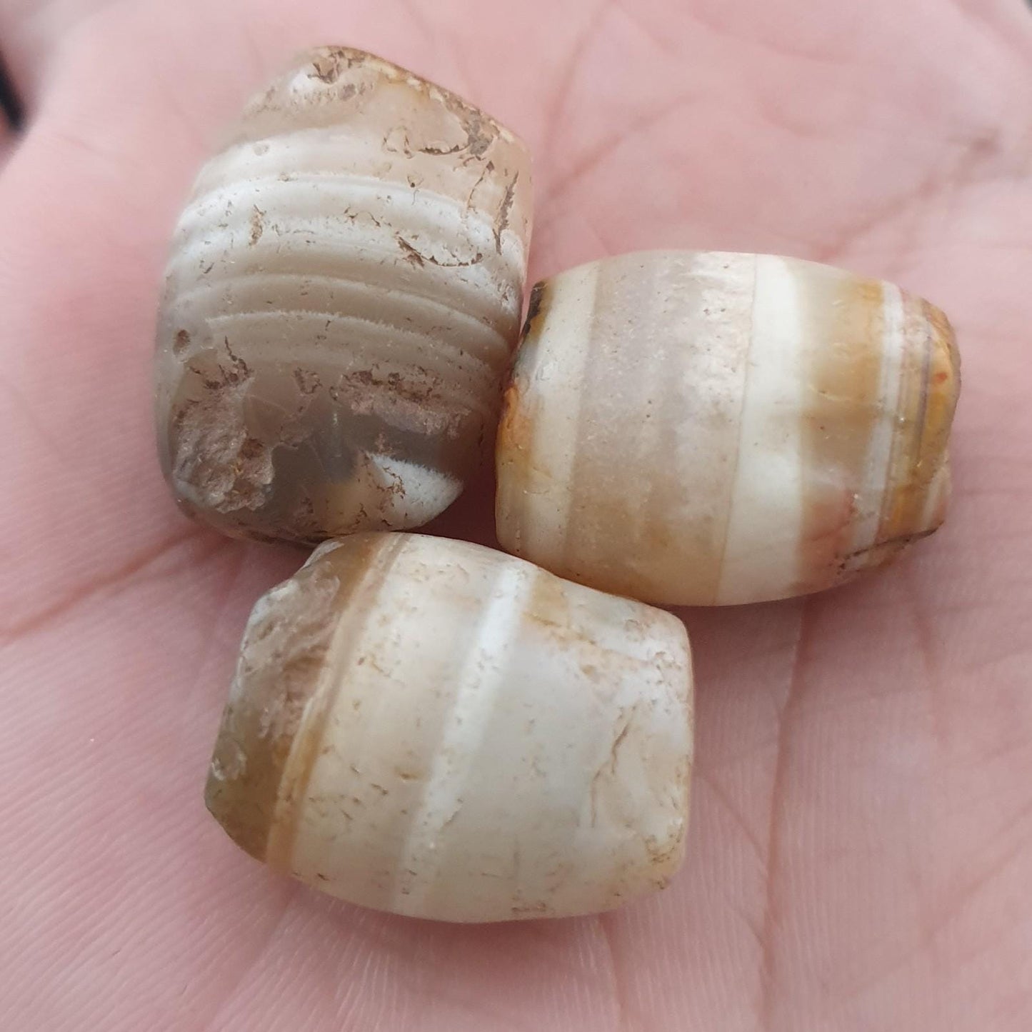 Rare old yemeni suliemani agate amulet beads lot of 3
