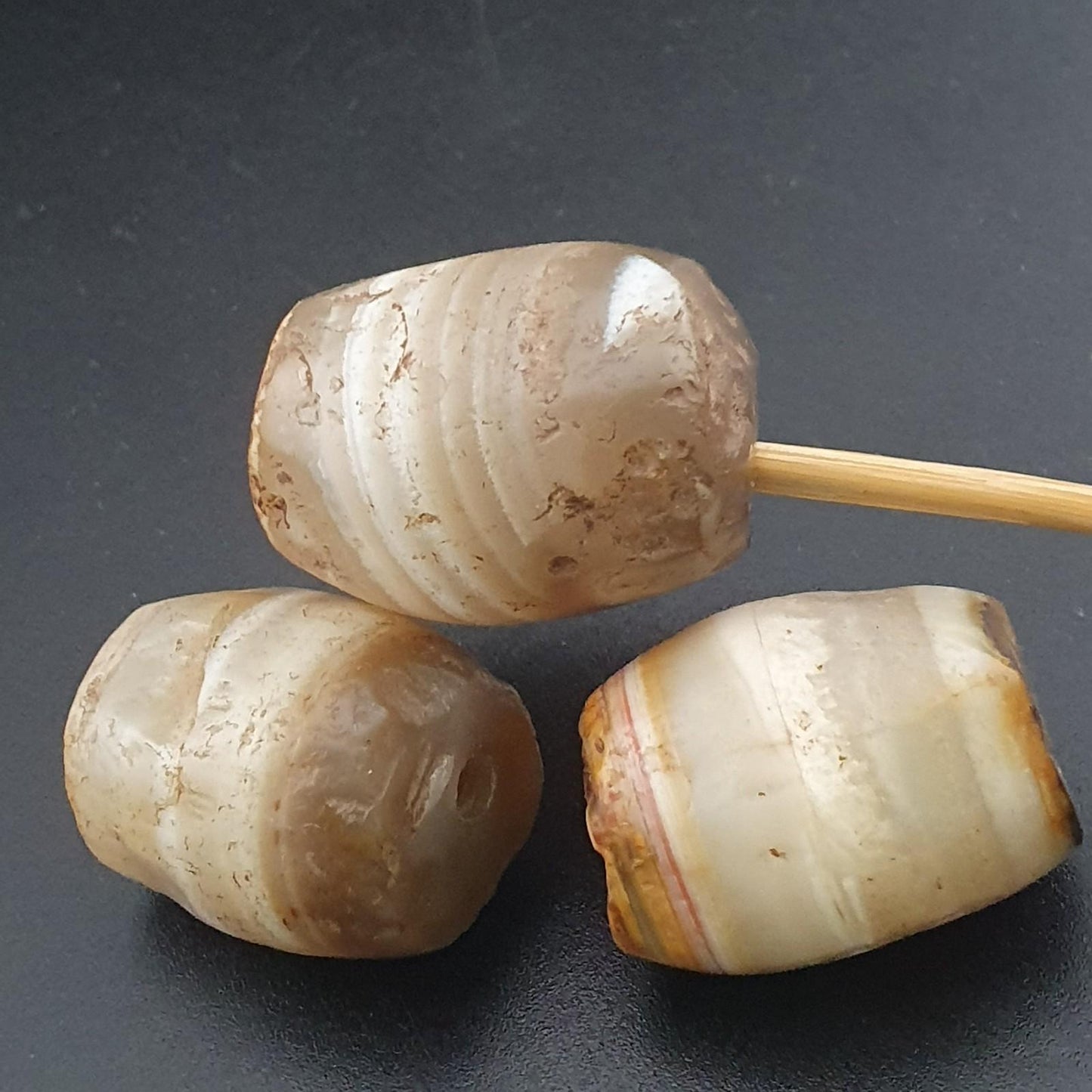 Rare old yemeni suliemani agate amulet beads lot of 3