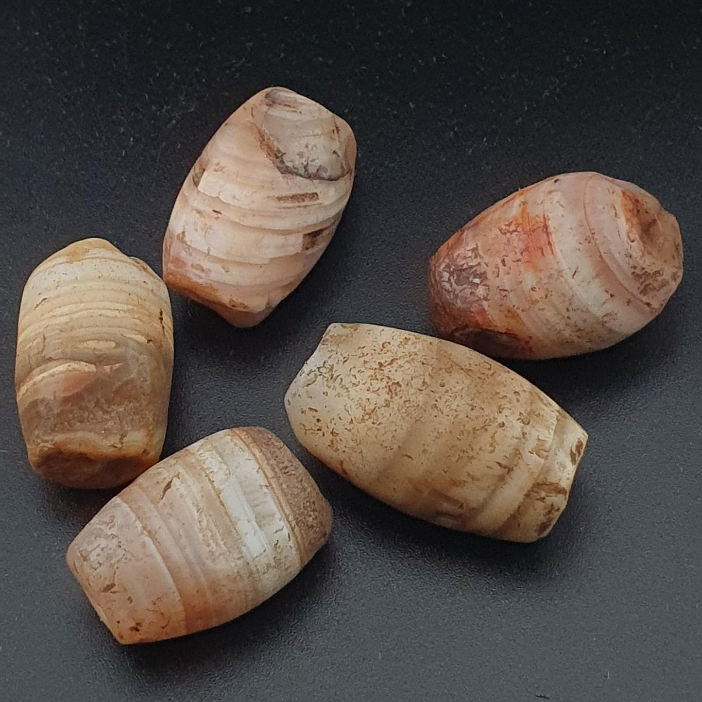 Ancient natural suliemani agate beads lot of 5 eye & stripe pattern