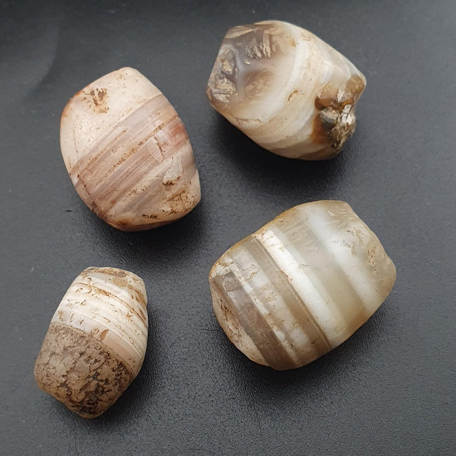 Rare Ancient Natural Suliemani Agate Beads Set of 4