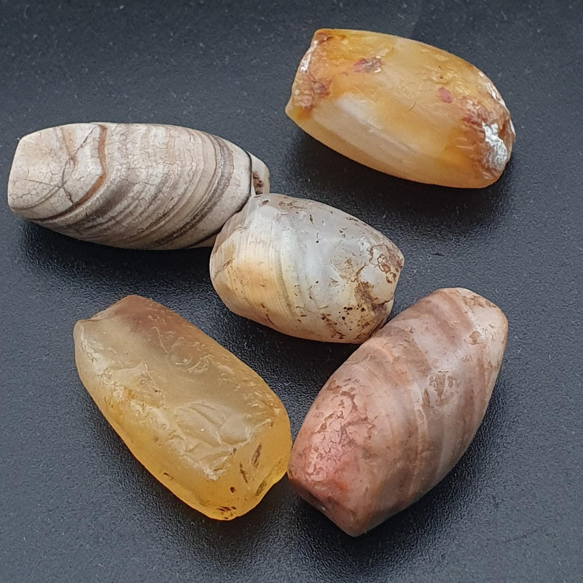 Rare ancient natural eye & stripe suliemani agate beads lot of 5