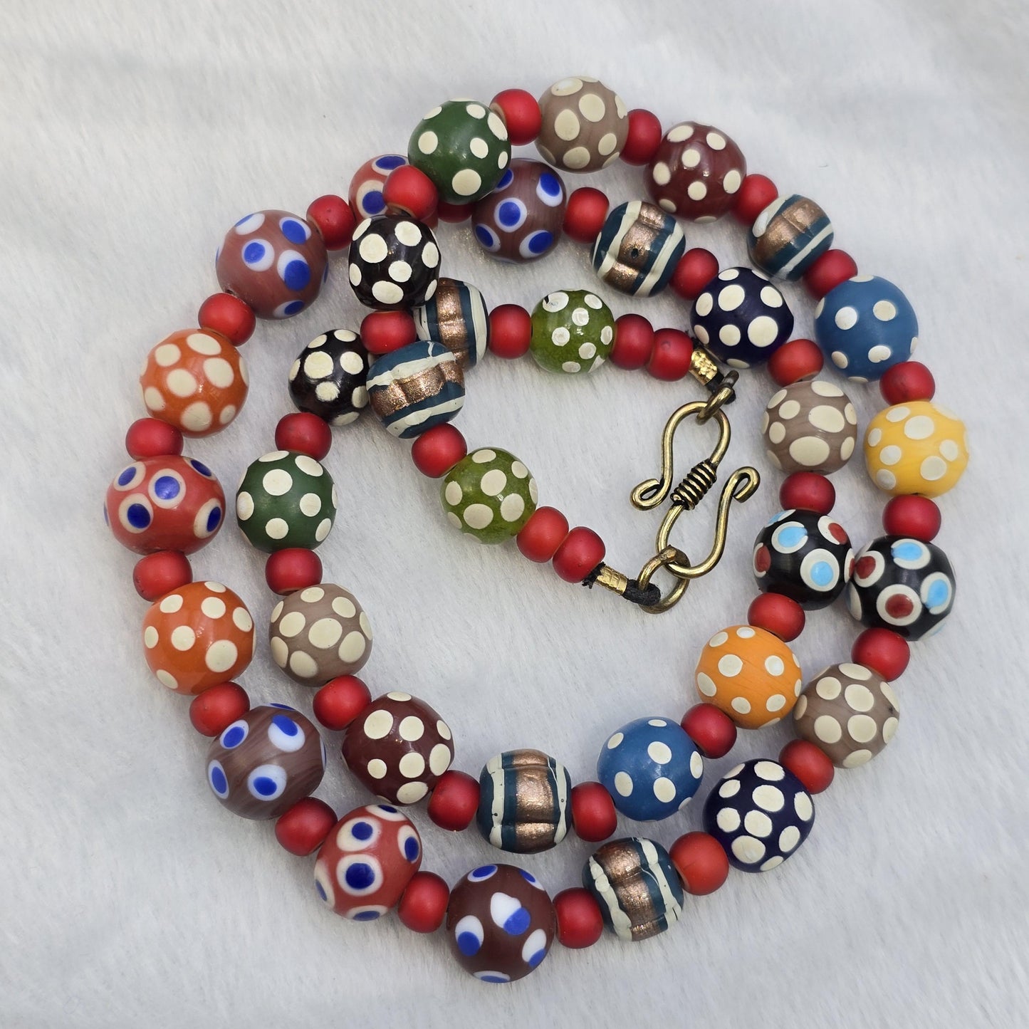 Vintage fancy floral venetian style skunk beads | african style necklace