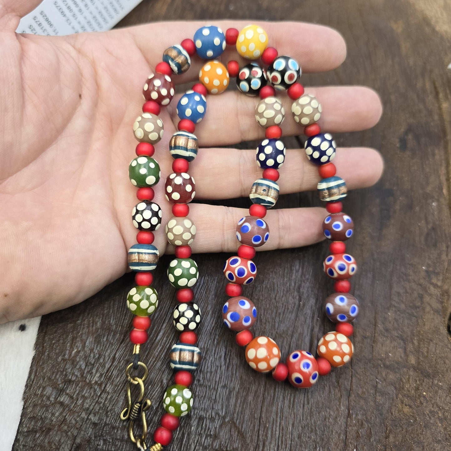Vintage fancy floral venetian style skunk beads | african style necklace