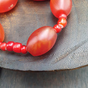 Himalayan Red Agate, Vintage Tube Necklace | White Heart Accents, Huge Cylindrical Beads - Bold Statement