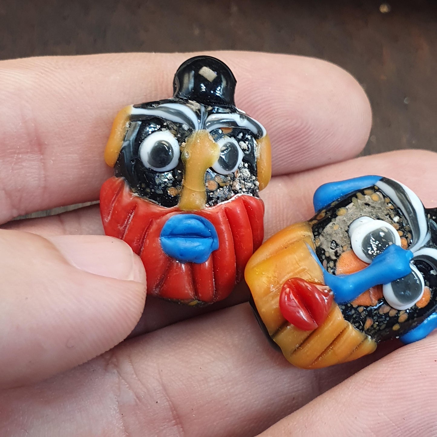 Rare Venetian Style Face Beads Set - Large Murano Glass Figure & Two Head Beads - Handmade Lampwork Art