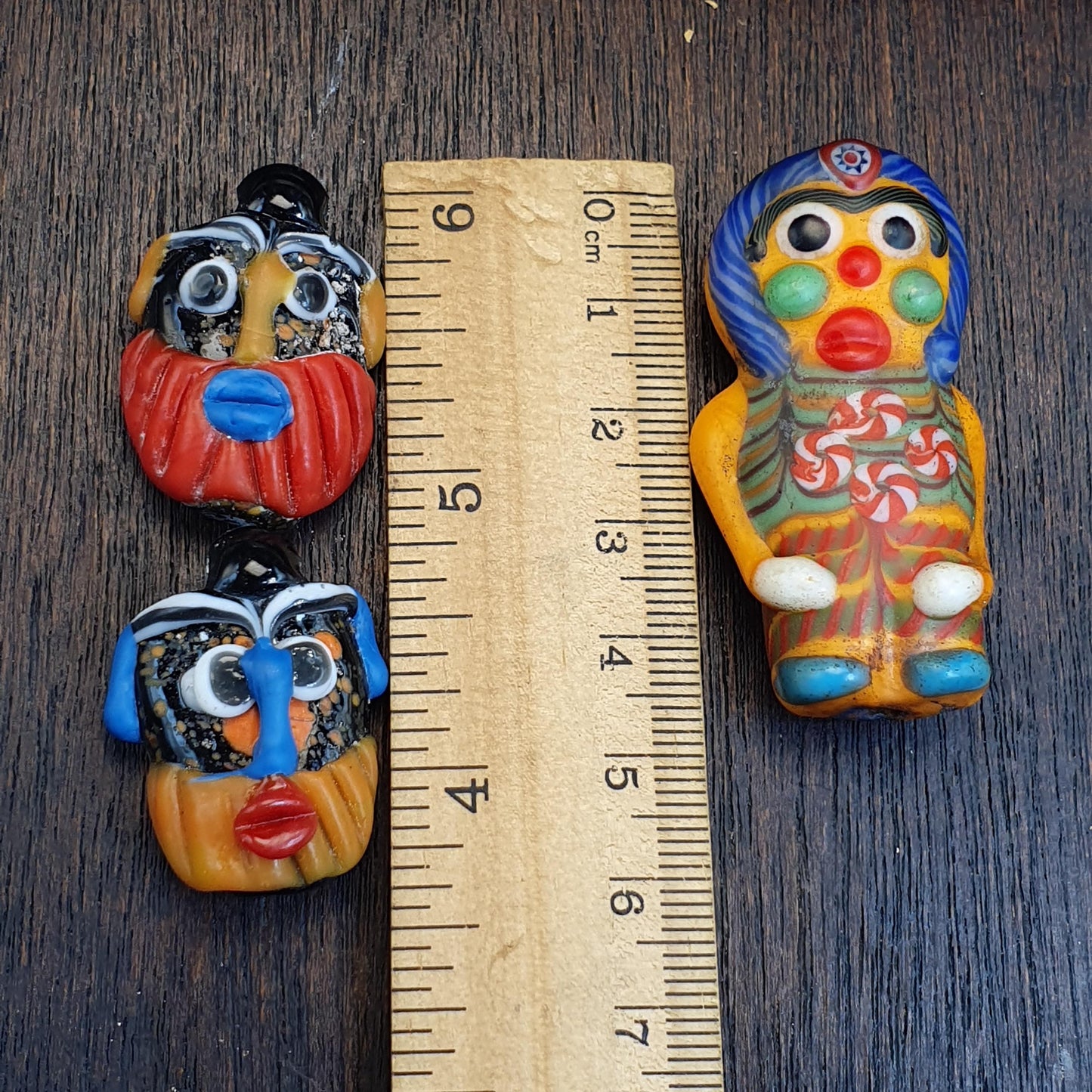 Rare Venetian Style Face Beads Set - Large Murano Glass Figure & Two Head Beads - Handmade Lampwork Art