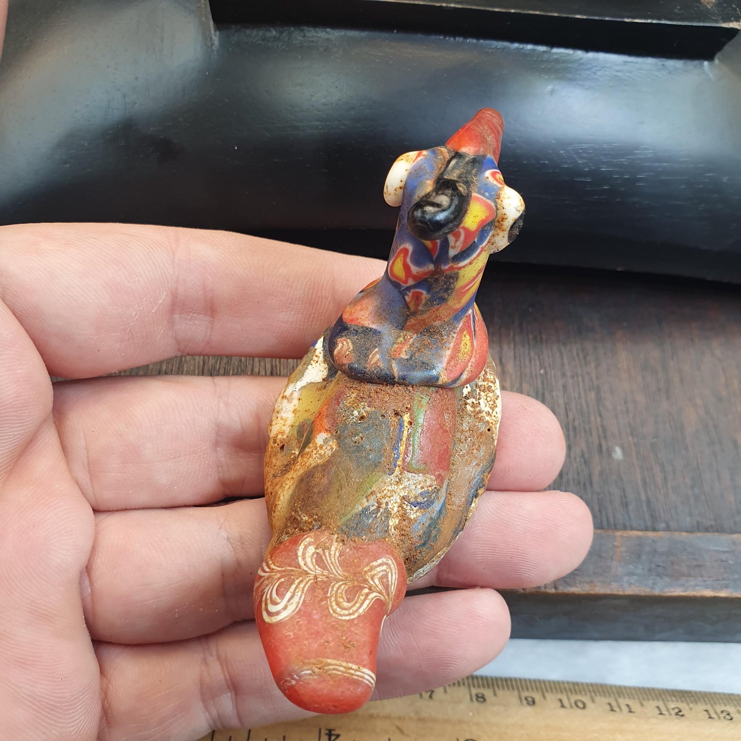 Rare Antique Style Murrine Bird Bead Large 7cm Murano Style Glass Bird Figurine