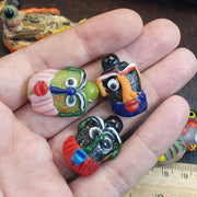 Artisan Glass Face Beads, African Style Bead Lot, Large Figural Bird and Person Beads, Millefiori Lampwork, Whimsical Jewelry Supplies, 5pc