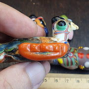 Artisan Glass Face Beads, African Style Bead Lot, Large Figural Bird and Person Beads, Millefiori Lampwork, Whimsical Jewelry Supplies, 5pc