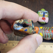 Artisan Glass Face Beads, African Style Bead Lot, Large Figural Bird and Person Beads, Millefiori Lampwork, Whimsical Jewelry Supplies, 5pc