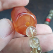 Himalayan Red Agate Mala for Protection & Grounding – Included Quartz Meditation Beads – Large Barrel Statement Necklace