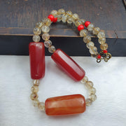 Himalayan Red Agate Mala for Protection & Grounding – Included Quartz Meditation Beads – Large Barrel Statement Necklace