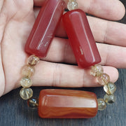 Himalayan Red Agate Mala for Protection & Grounding – Included Quartz Meditation Beads – Large Barrel Statement Necklace