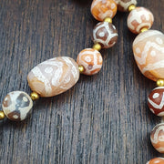 Tibetan Etched Agate Bead Necklace | Tribal Dzi Style Statement Jewelry | Hand-Knotted Bohemian Agate Choker