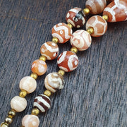 Tibetan Etched Agate Bead Necklace | Tribal Dzi Style Statement Jewelry | Hand-Knotted Bohemian Agate Choker