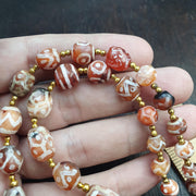 Genuine Patterned Agate Dzi Necklace - Intricately Etched Himalayan Beads - Collector's Tribal Jewelry