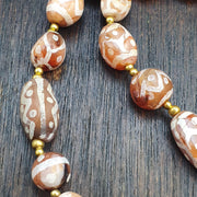 Genuine Patterned Agate Dzi Necklace - Intricately Etched Himalayan Beads - Collector's Tribal Jewelry