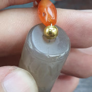 Translucent Chalcedony Cylinder Seal Necklace | Hand-Carved Mesopotamian Animal Motif | Historical Statement Jewelry