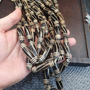 Powerful tibetan old eyes agate amulet with carving yak bone beads necklace