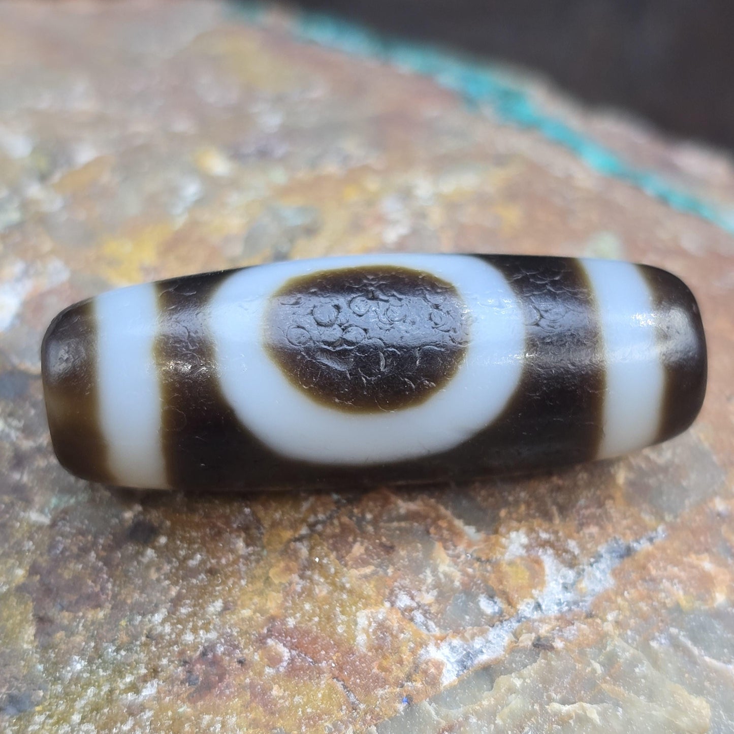 Rare 2 Eye Heaven & Earth Dzi Bead Taiwan Agate – Sky and Earth Harmony Amulet -Authentic Etched Balance Talisman