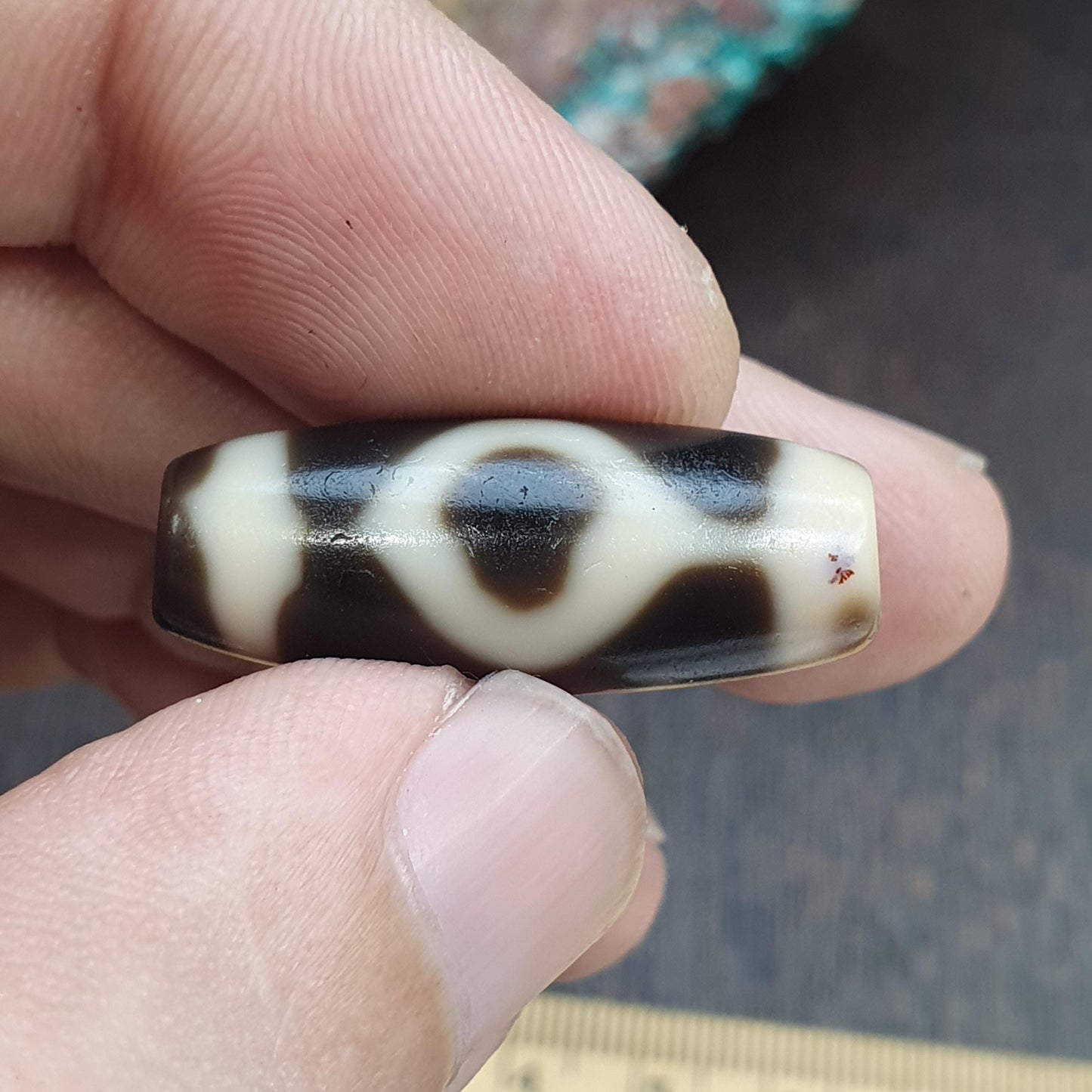 Rare Diamond & Square Eye Dzi Bead Tibetan Himalayan Agate – Heaven and Earth Geometric Amulet 4 Direction Protection Talisman