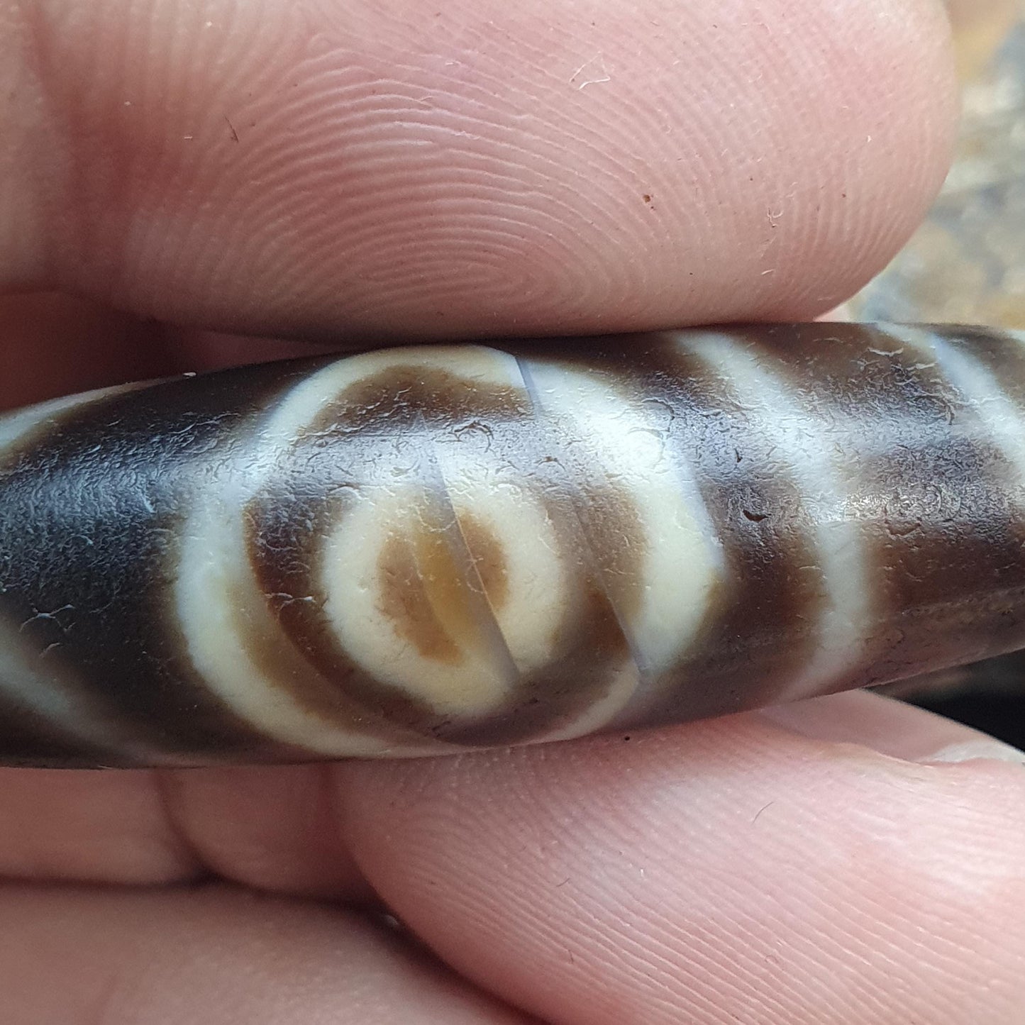 Rare Striped Eye Dzi Bead – Tibetan Taiwan Agate – Harmony & Flow Amulet
