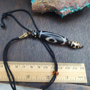Rare Authentic Tibetan Style 3-Eye Dzi Bead – Natural Himalayan Agate – Weathered "Dragon Skin" Texture – Trinity of Fortune Amulet