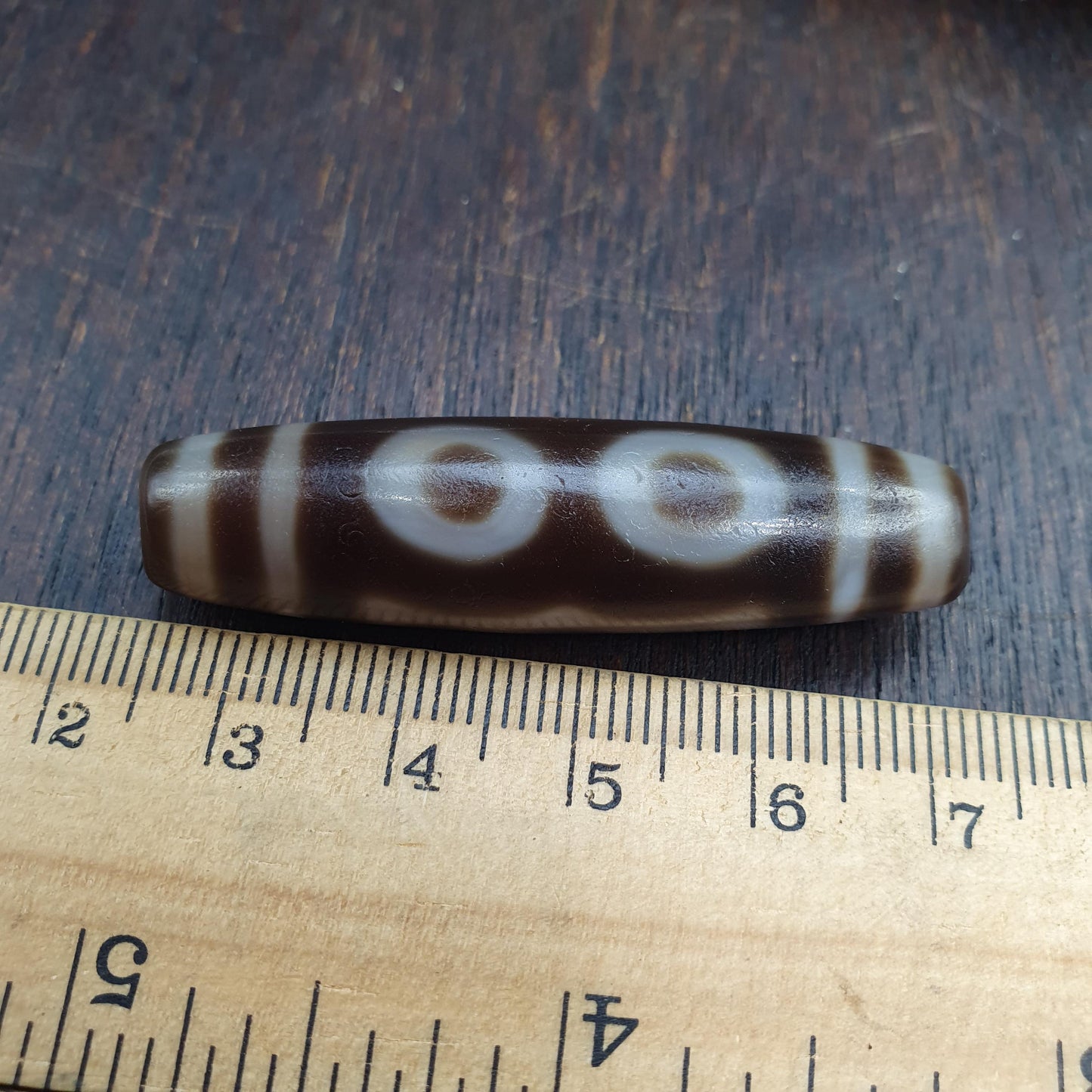 Rare Authentic Tibetan 3 Eye Dzi Bead Weathered Patina Wealth Health & Longevity Amulet