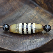 East Oasis 40mm Antique Tibetan 3 Striped Chung Dzi Bead, Weathered Himalayan Amulet
