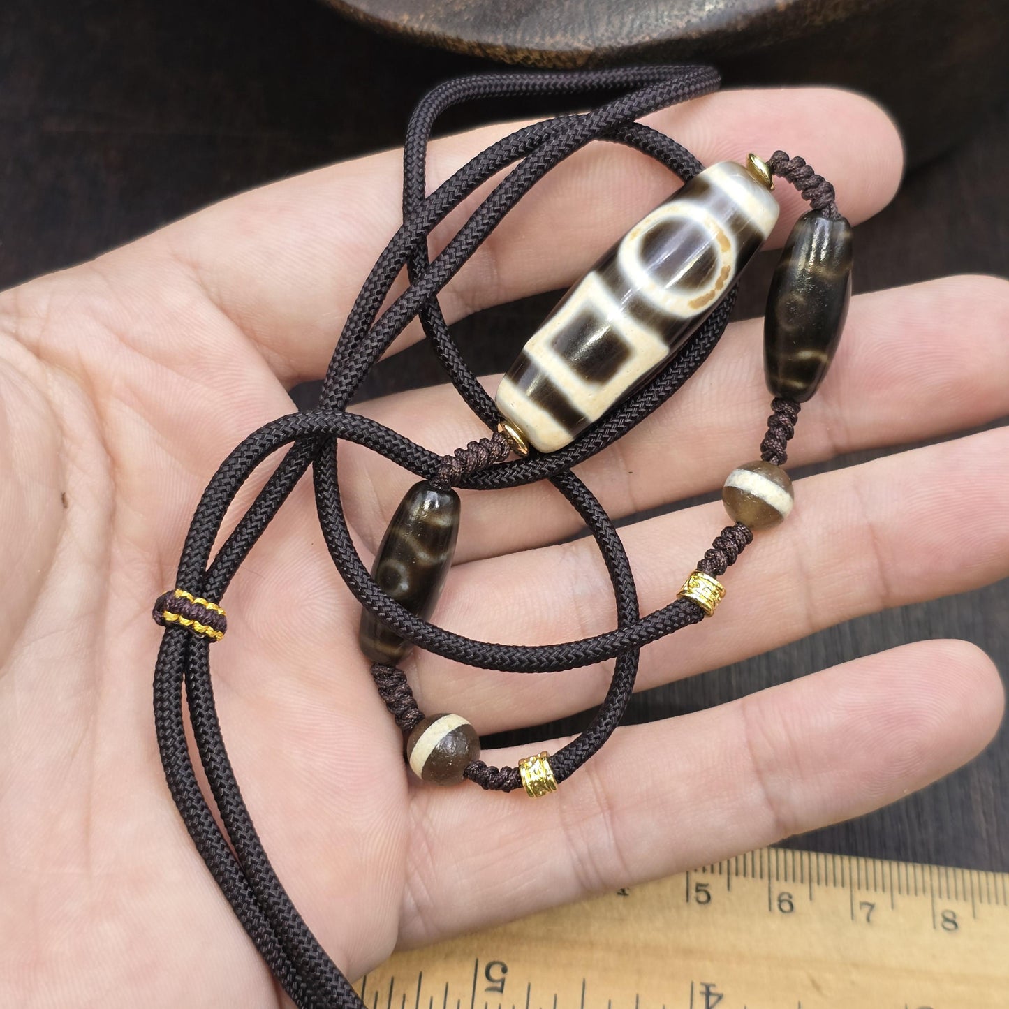Tibetan Heaven and Earth Dzi Bead Agate Amulet Mala Pendant Feng Shui Necklace Himalayan Amulet, Ancient Tribal Jewelry, Collectible Agate