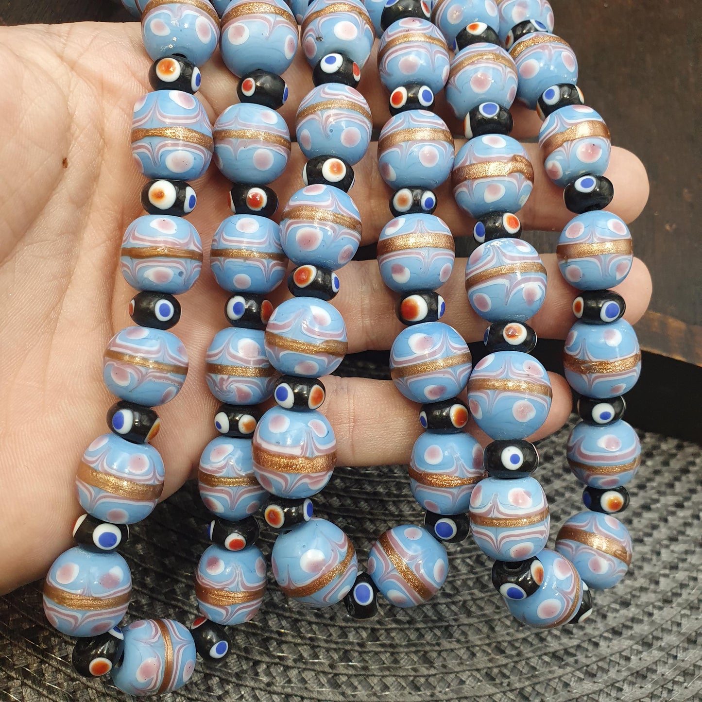 Unique Venetian style skunk wedding cake aventurine beads beaded necklace