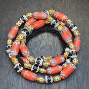 Venetian Millefiori Style Feather Beads Necklace – Yellow Skunk Eyes beads  28"