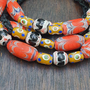 Venetian Millefiori Style Feather Beads Necklace – Yellow Skunk Eyes beads  28"