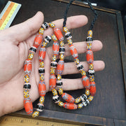 Venetian Millefiori Style Feather Beads Necklace – Yellow Skunk Eyes beads  28"