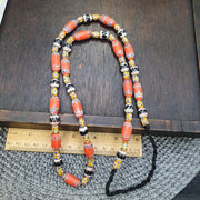 Venetian Millefiori Style Feather Beads Necklace – Yellow Skunk Eyes beads  28"