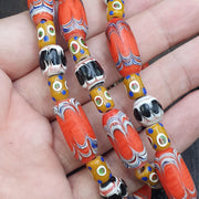 Venetian Millefiori Style Feather Beads Necklace – Yellow Skunk Eyes beads  28"