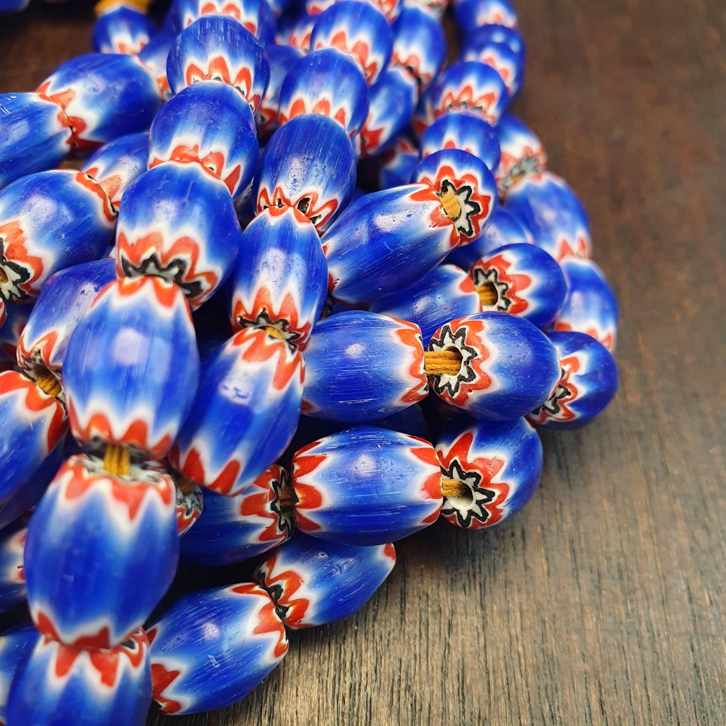 Hi quality vintage old blue chevron beads 12x10mm glass beads necklace Gift