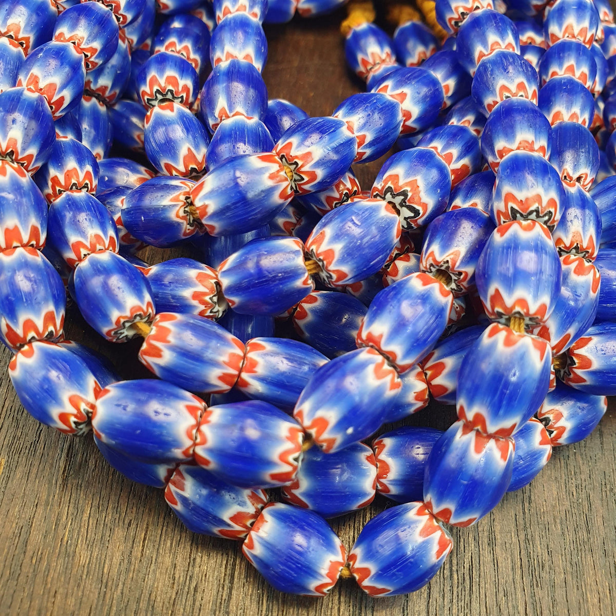 Hi quality vintage old blue chevron beads 12x10mm glass beads necklace Gift