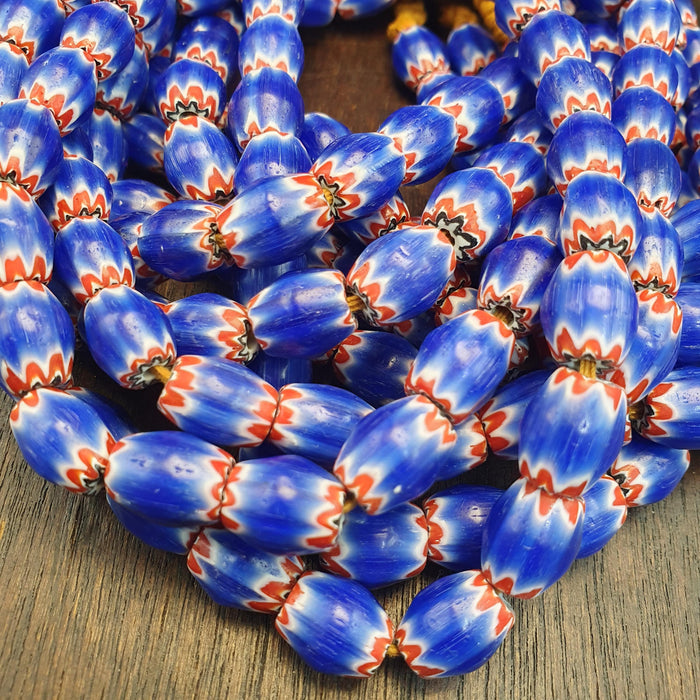 Hi quality vintage old blue chevron beads 12x10mm glass beads necklace Gift