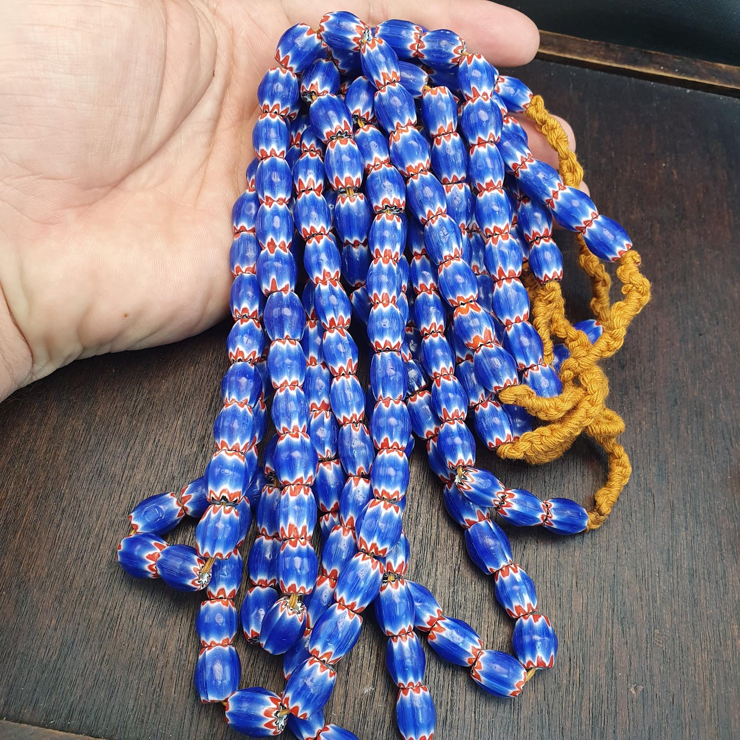 Hi quality vintage old blue chevron beads 12x10mm glass beads necklace Gift