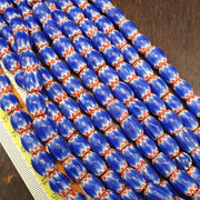 Hi quality vintage old blue chevron beads 12x10mm glass beads necklace .