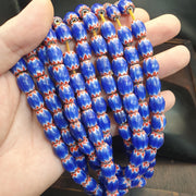 Hi quality vintage old blue chevron beads 12x10mm glass beads necklace .