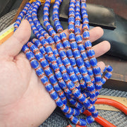 Hi quality vintage old blue chevron beads 12x10mm glass beads necklace .