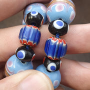 Vintage Venetian Style millefiori fancy and Chevron glass beads 10-15mm 24" necklace .